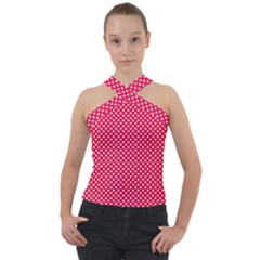 Red With White Polka Dots Cross Neck Velour Top by VeataAtticus