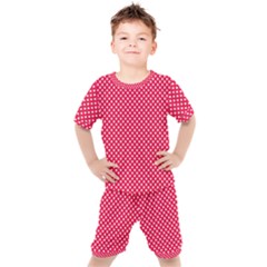 Red With White Polka Dots Kids  Tee And Shorts Set by VeataAtticus