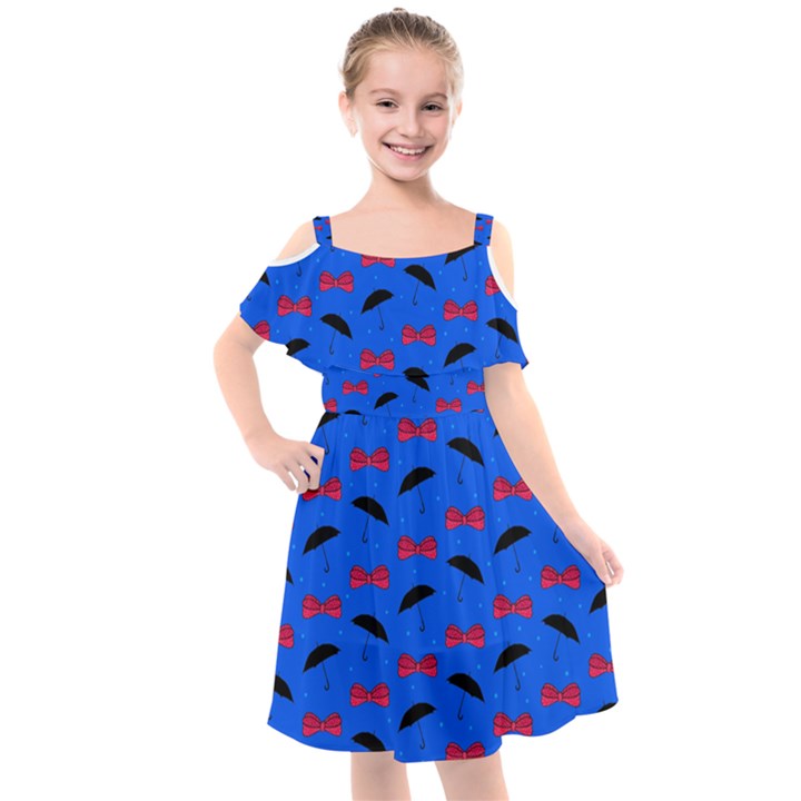 Umbrellas and Bows Kids  Cut Out Shoulders Chiffon Dress