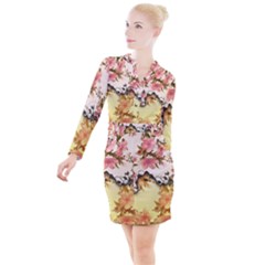 A Touch Of Vintage, Floral Design Button Long Sleeve Dress by FantasyWorld7