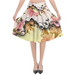 A Touch Of Vintage, Floral Design Flared Midi Skirt by FantasyWorld7