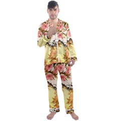 A Touch Of Vintage, Floral Design Men s Satin Pajamas Long Pants Set by FantasyWorld7