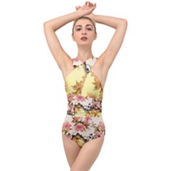 A Touch Of Vintage, Floral Design Cross Front Low Back Swimsuit by FantasyWorld7