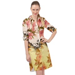 A Touch Of Vintage, Floral Design Long Sleeve Mini Shirt Dress