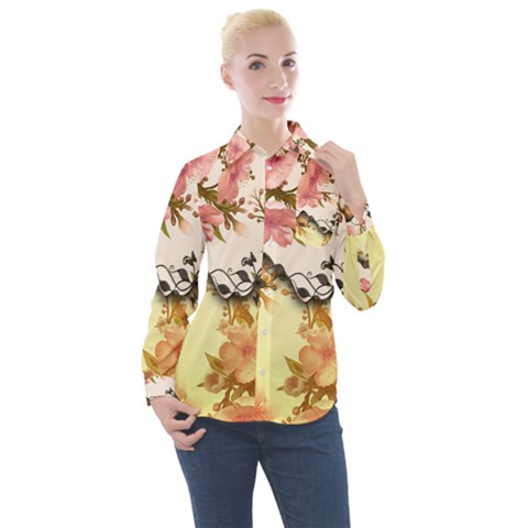 A Touch Of Vintage, Floral Design Women s Long Sleeve Pocket Shirt by FantasyWorld7