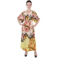 A Touch Of Vintage, Floral Design V-neck Boho Style Maxi Dress