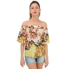 A Touch Of Vintage, Floral Design Off Shoulder Short Sleeve Top by FantasyWorld7