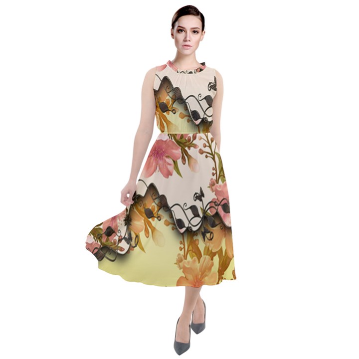 A Touch Of Vintage, Floral Design Round Neck Boho Dress