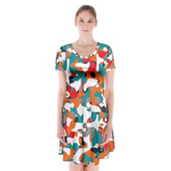 Pop Art Camouflage 1 Short Sleeve V-neck Flare Dress