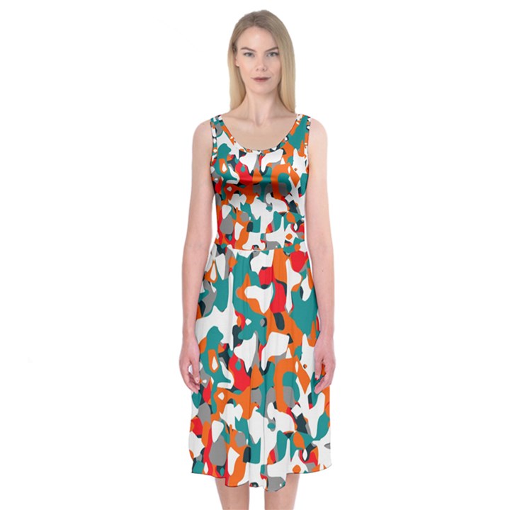 Pop Art Camouflage 1 Midi Sleeveless Dress