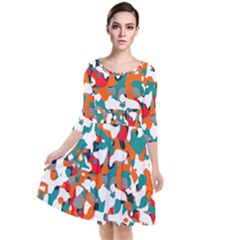 Pop Art Camouflage 1 Quarter Sleeve Waist Band Dress