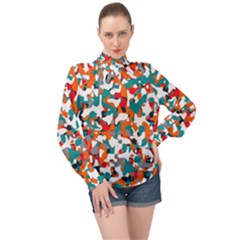 Pop Art Camouflage 1 High Neck Long Sleeve Chiffon Top