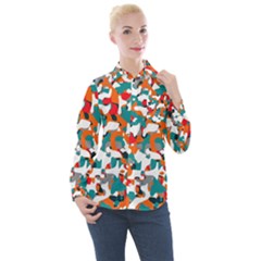 Pop Art Camouflage 1 Women s Long Sleeve Pocket Shirt