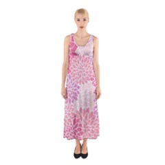 Happy Pink Flowers Sleeveless Maxi Dress by CashewDress