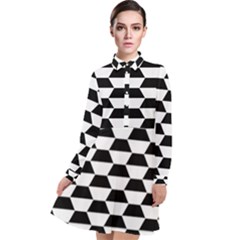 Hexagons Pattern Tessellation Long Sleeve Chiffon Shirt Dress