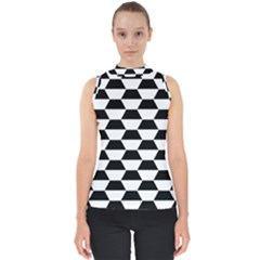 Hexagons Pattern Tessellation Mock Neck Shell Top