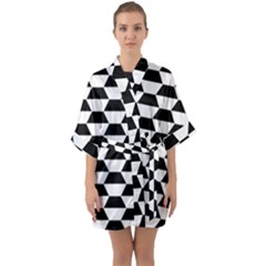 Hexagons Pattern Tessellation Quarter Sleeve Kimono Robe