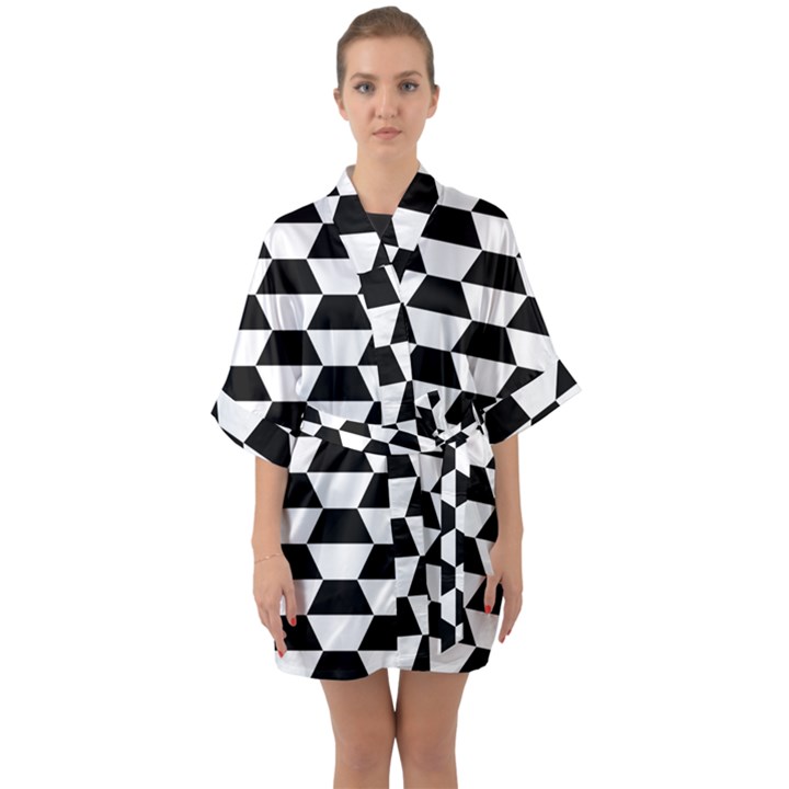 Hexagons Pattern Tessellation Quarter Sleeve Kimono Robe