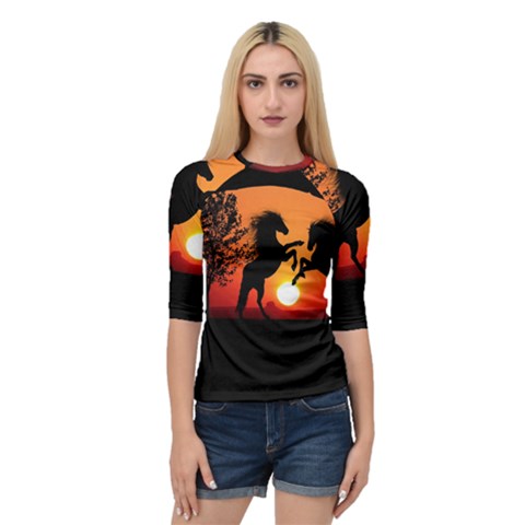 Sunset Horses Shadow Quarter Sleeve Raglan Tee by Bajindul