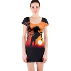 Sunset Horses Shadow Short Sleeve Bodycon Dress by Bajindul