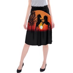 Sunset Horses Shadow Midi Beach Skirt by Bajindul