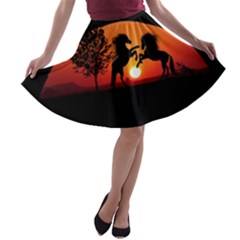 Sunset Horses Shadow A-line Skater Skirt by Bajindul