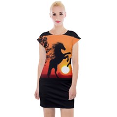 Sunset Horses Shadow Cap Sleeve Bodycon Dress by Bajindul