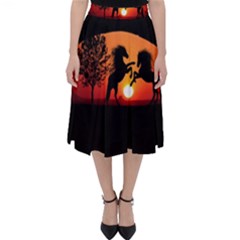 Sunset Horses Shadow Classic Midi Skirt by Bajindul