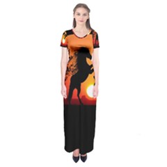 Sunset Horses Shadow Short Sleeve Maxi Dress by Bajindul