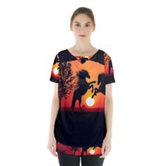 Sunset Horses Shadow Skirt Hem Sports Top by Bajindul