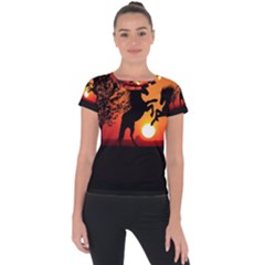 Sunset Horses Shadow Short Sleeve Sports Top  by Bajindul