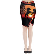 Sunset Horses Shadow Midi Wrap Pencil Skirt by Bajindul