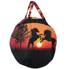 Sunset Horses Shadow Giant Round Zipper Tote by Bajindul