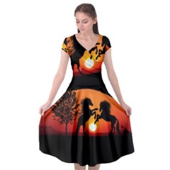 Sunset Horses Shadow Cap Sleeve Wrap Front Dress