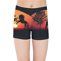 Sunset Horses Shadow Kids  Sports Shorts