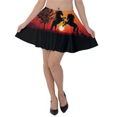 Sunset Horses Shadow Velvet Skater Skirt