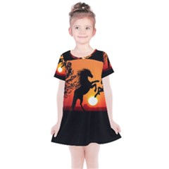 Sunset Horses Shadow Kids  Simple Cotton Dress by Bajindul