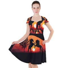 Sunset Horses Shadow Cap Sleeve Midi Dress by Bajindul