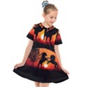 Sunset Horses Shadow Kids  Short Sleeve Shirt Dress View1