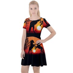 Sunset Horses Shadow Cap Sleeve Velour Dress  by Bajindul