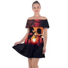 Sunset Horses Shadow Off Shoulder Velour Dress by Bajindul