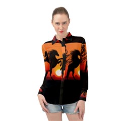 Sunset Horses Shadow Long Sleeve Chiffon Shirt