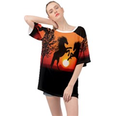 Sunset Horses Shadow Oversized Chiffon Top