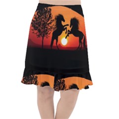 Sunset Horses Shadow Fishtail Chiffon Skirt by Bajindul