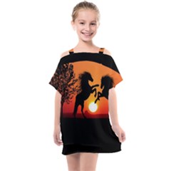 Sunset Horses Shadow Kids  One Piece Chiffon Dress by Bajindul