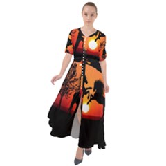 Sunset Horses Shadow Waist Tie Boho Maxi Dress by Bajindul