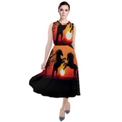 Sunset Horses Shadow Round Neck Boho Dress