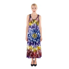 Rainbow Chrysanthemum Sleeveless Maxi Dress by bloomingvinedesign