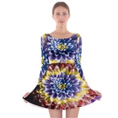 Rainbow Chrysanthemum Long Sleeve Skater Dress by bloomingvinedesign