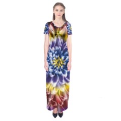 Rainbow Chrysanthemum Short Sleeve Maxi Dress by bloomingvinedesign